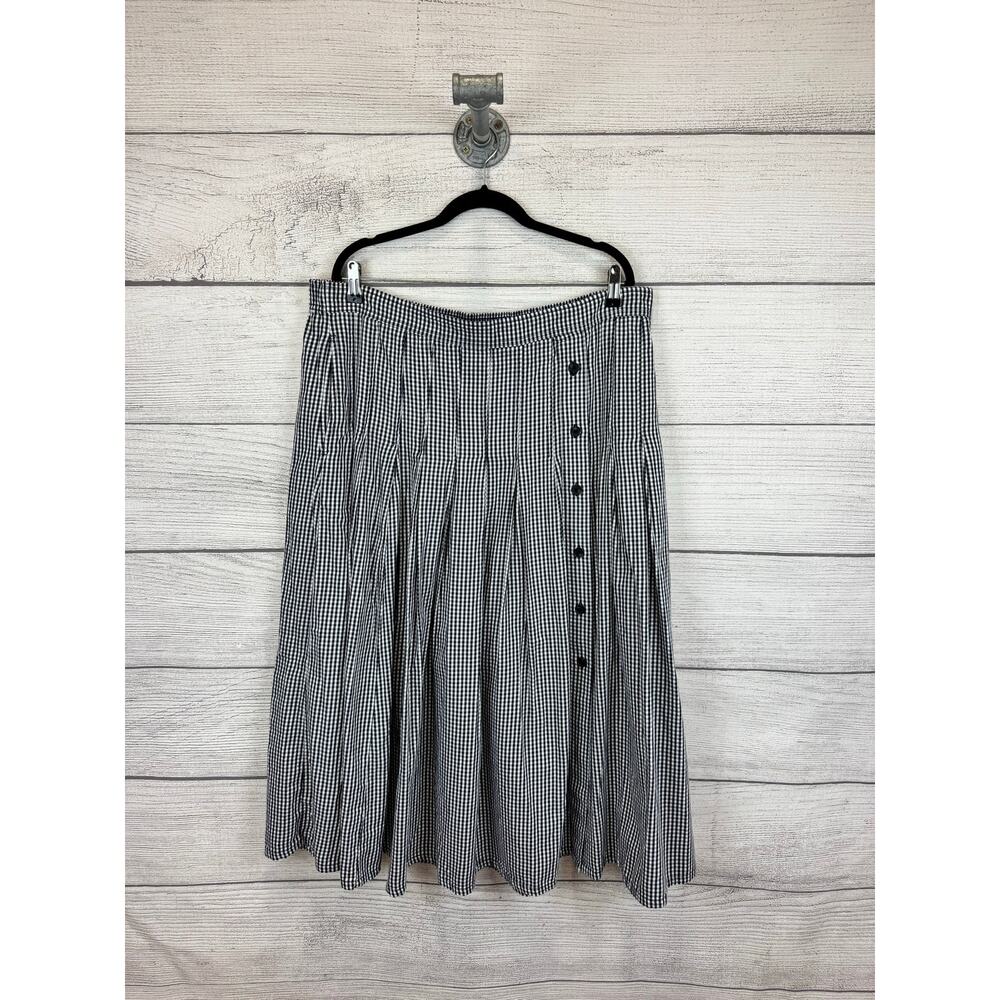 Women's Black & White Gingham Midi Skirt with Button Detail